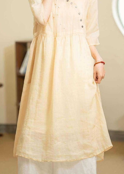 Green Embroidered Patchwork Lace Up Linen Dresses Summer