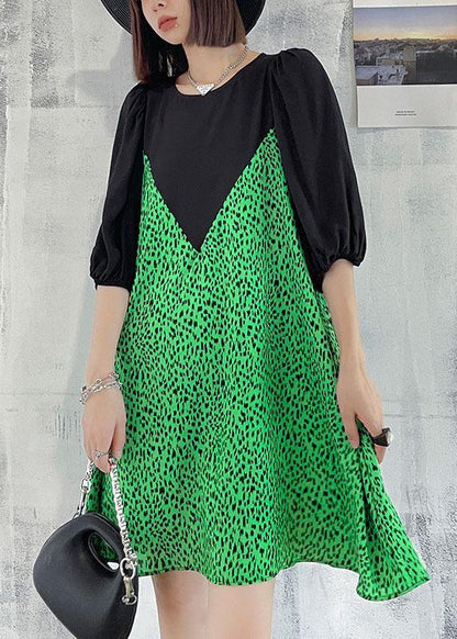 Green Leopard False Two Pieces Shift Dresses