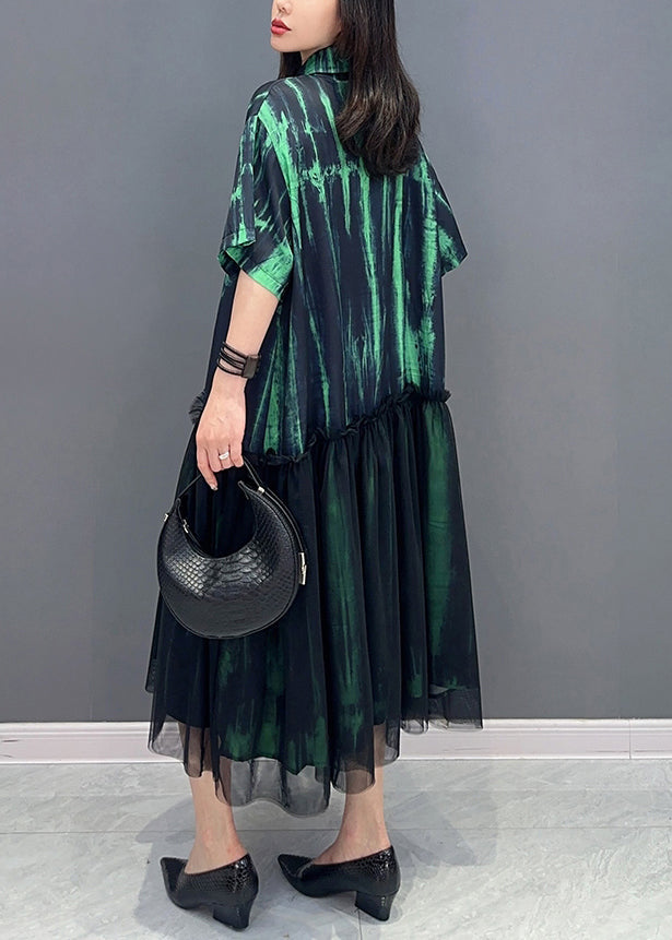 Green Tasseled Ruffled Tulle Patchwork Cotton Dresses Summer