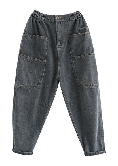 Grey High Waist Pockets Harem Fall Denim Pants