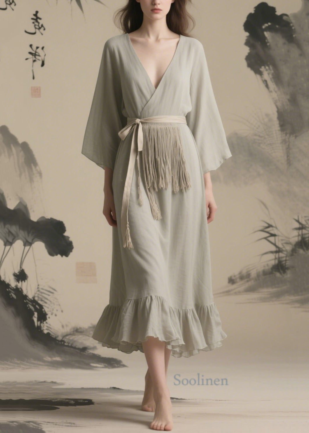 Grey Tasseled Chiffon Tunic Dresses Summer