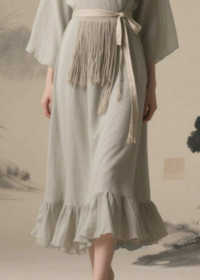 Grey Tasseled Chiffon Tunic Dresses Summer