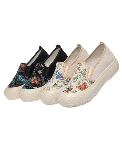 Jacquard Flat Feet Shoes Beige Cotton Fabric