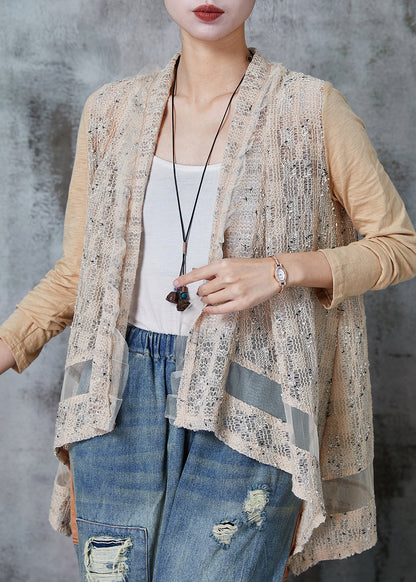 Khaki Asymmetrical Patchwork Knit Cardigans Spring