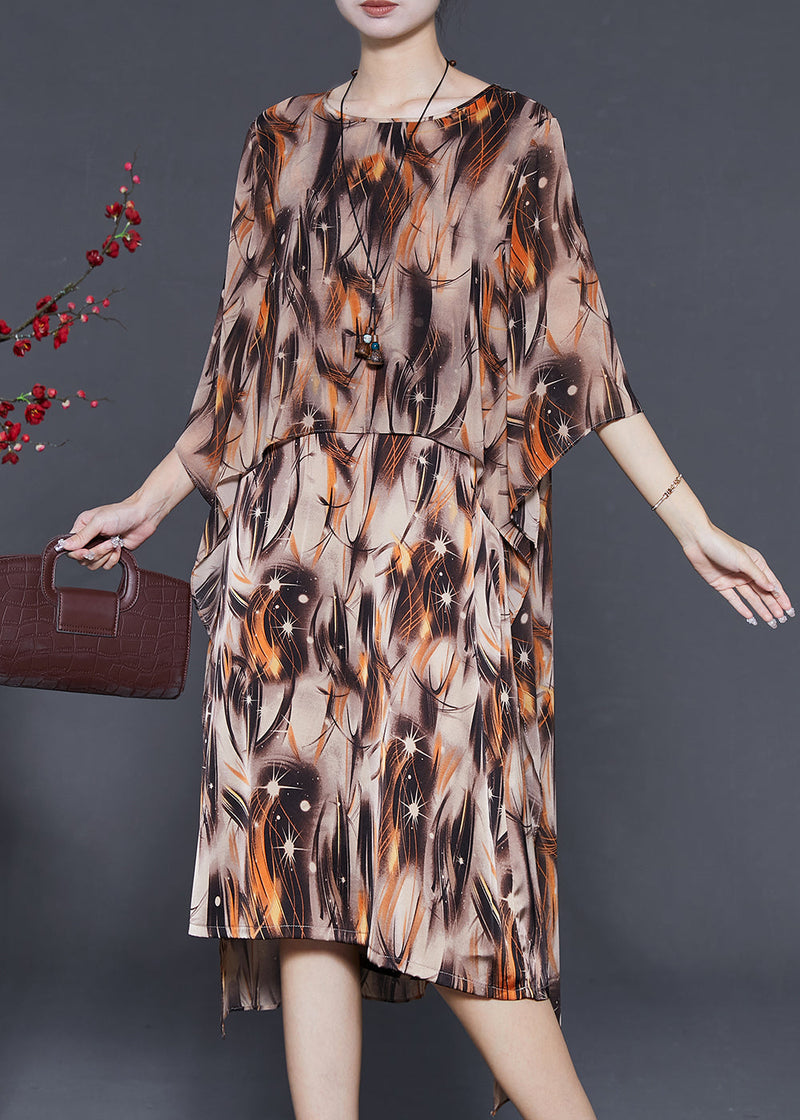Khaki Oversized Print Chiffon Vacation Dresses Summer