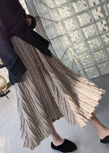 Khaki Tasseled Knit a Line Skirts Spring
