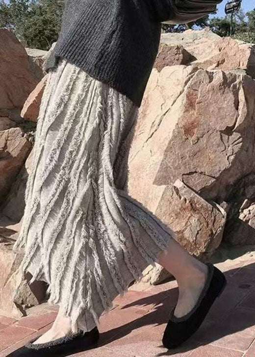 Khaki Tasseled Knit a Line Skirts Spring