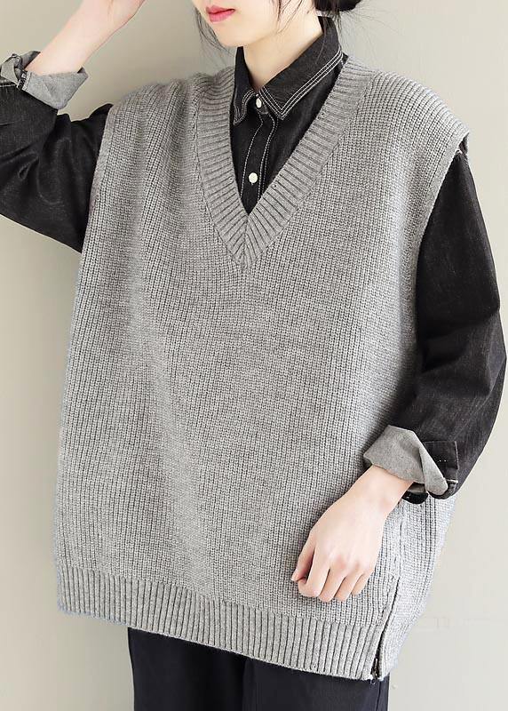 Light Gray Knitwear Clothing V Neck Sleeveless Knit Blouse