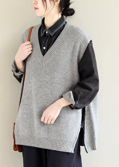 Light Gray Knitwear Clothing V Neck Sleeveless Knit Blouse