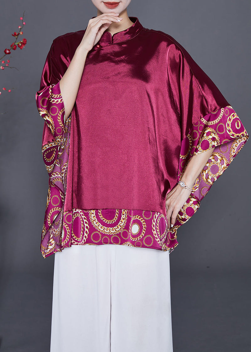 Mulberry Oversized Patchwork Silk Blouse Tops Summer