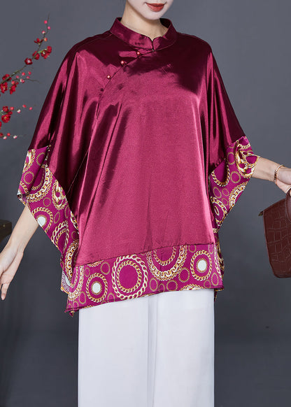 Mulberry Oversized Patchwork Silk Blouse Tops Summer