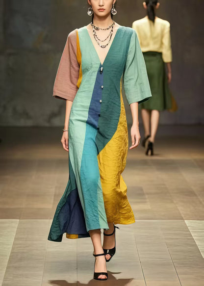 Multicolour Asymmetrical Design Cotton Long Dress Summer