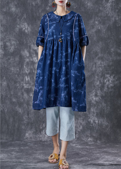 Navy Tie Dye Exra Large Hem Denim Holiday Dress Summer