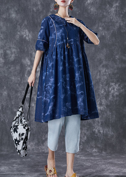 Navy Tie Dye Exra Large Hem Denim Holiday Dress Summer