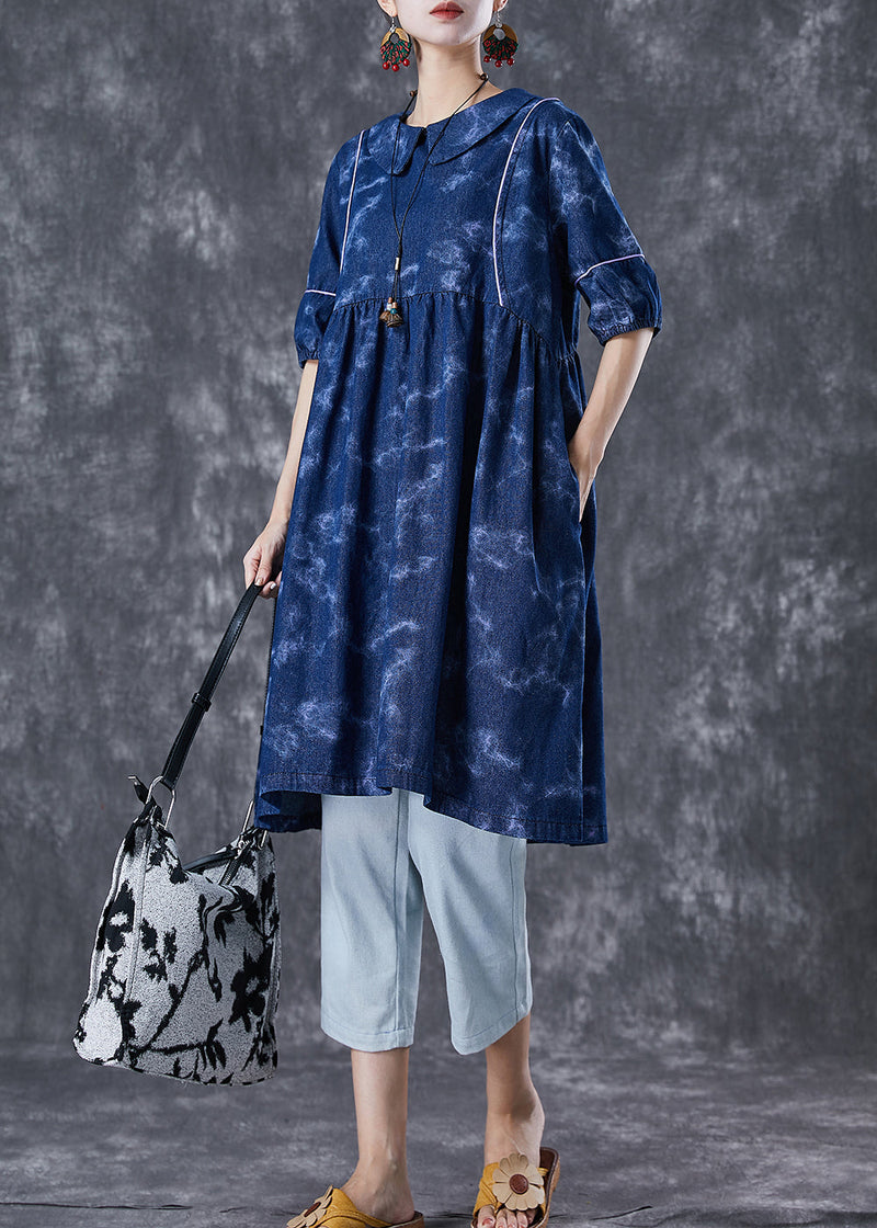 Navy Tie Dye Exra Large Hem Denim Holiday Dress Summer
