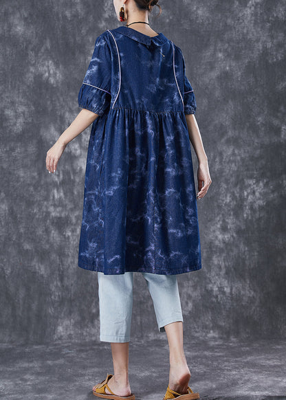 Navy Tie Dye Exra Large Hem Denim Holiday Dress Summer