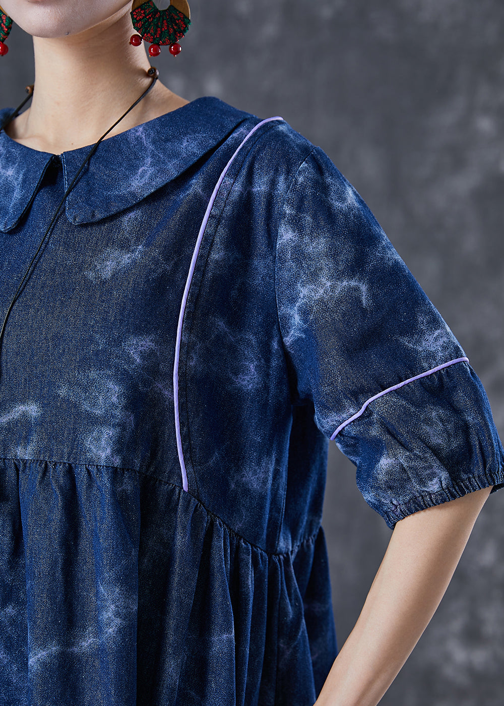 Navy Tie Dye Exra Large Hem Denim Holiday Dress Summer