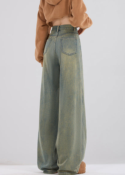 Nostalgic Blue Pockets High Waist Warm Fleece Jeans Spring