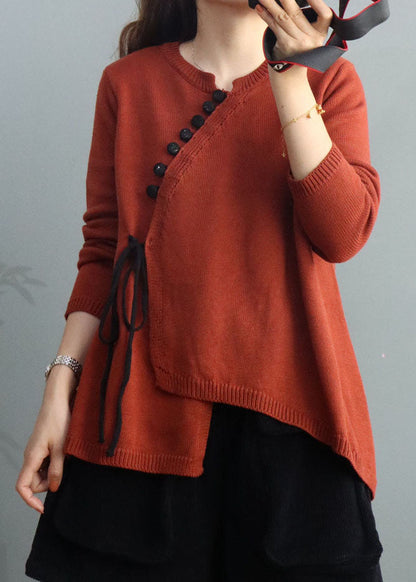 Orange Asymmetrical Knitted Tops Winter