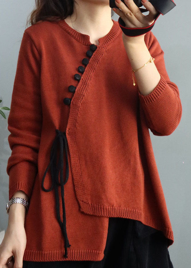 Orange Asymmetrical Knitted Tops Winter
