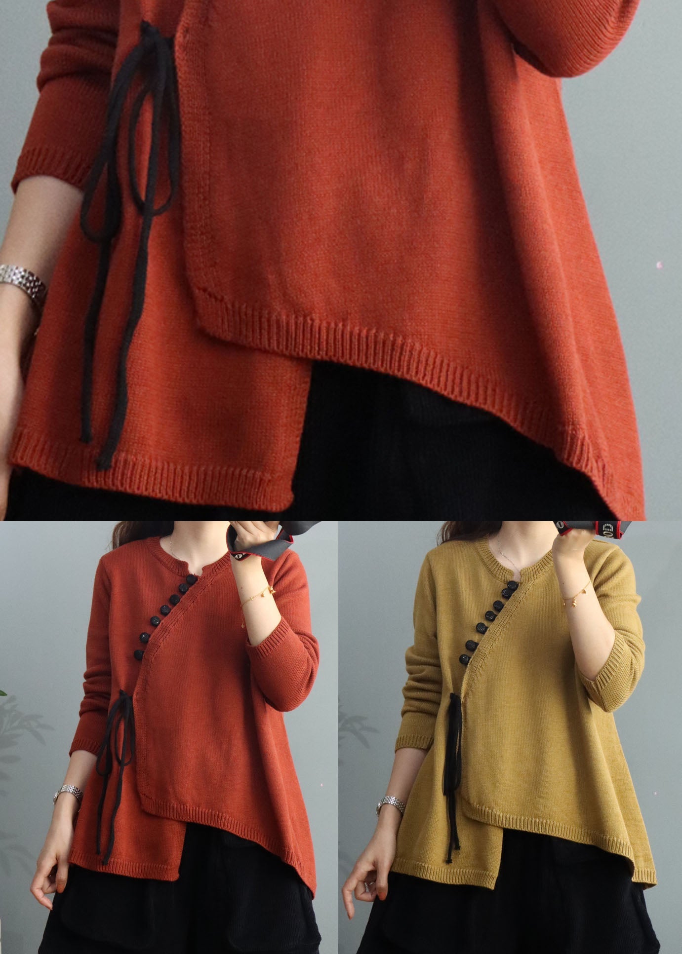 Orange Asymmetrical Knitted Tops Winter