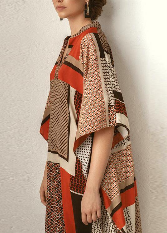 Orange Chocolate Print Half Sleeve Kimono Robe Summer Chiffon Dress