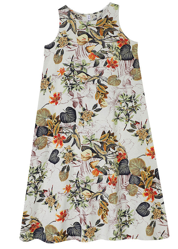 Orange Leaves Print O-neck Short Sleeve Bohemia Pleated Maxi Dress