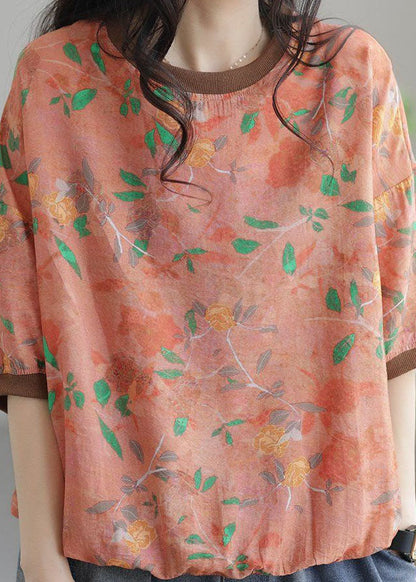 Orange O Neck Patchwork Cotton T Shirt Top Summer