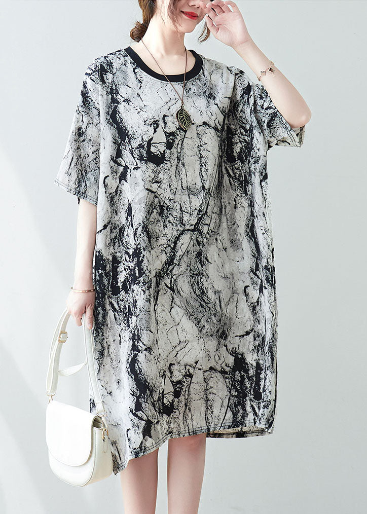Oversized Ink and Wash Chiffon Mid Dress Summer