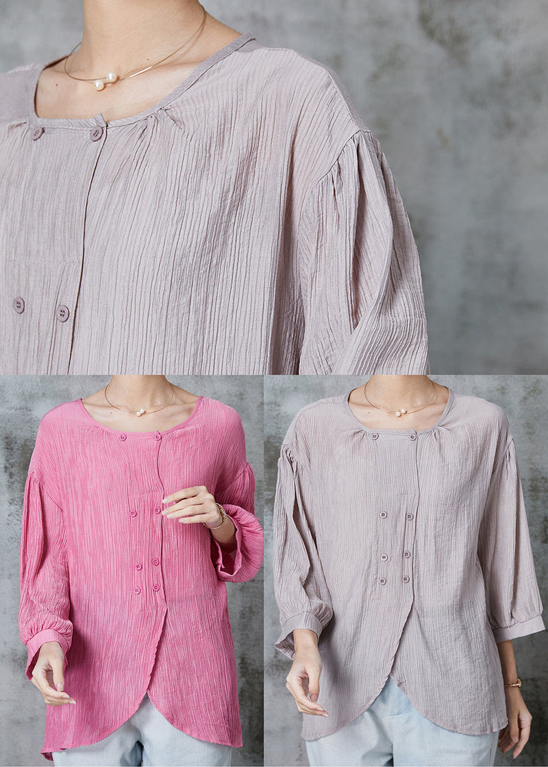 Pink Oversized Double Breast Cotton Top Summer