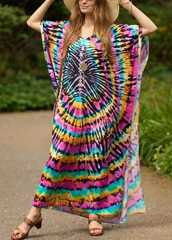 Pink Print Side Open Maxi Holiday Dress Short Sleeve