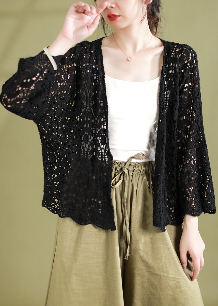 Chocolate V Neck Hollow Out Knitting Cotton Cardigans Summer
