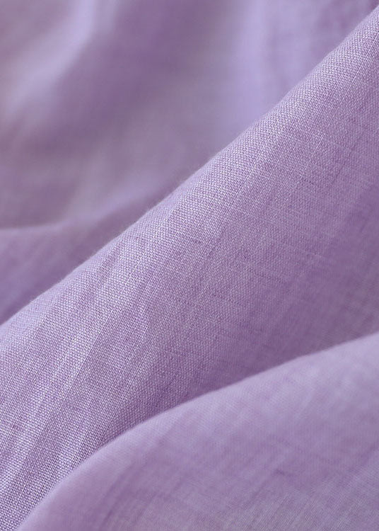 Purple Elastic Waist Embroideried Linen Skirt Spring