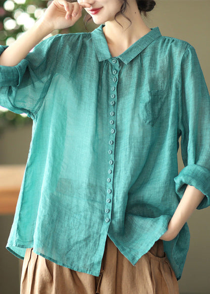 Purple Peter Pan Collar Button Linen Shirt Long Sleeve