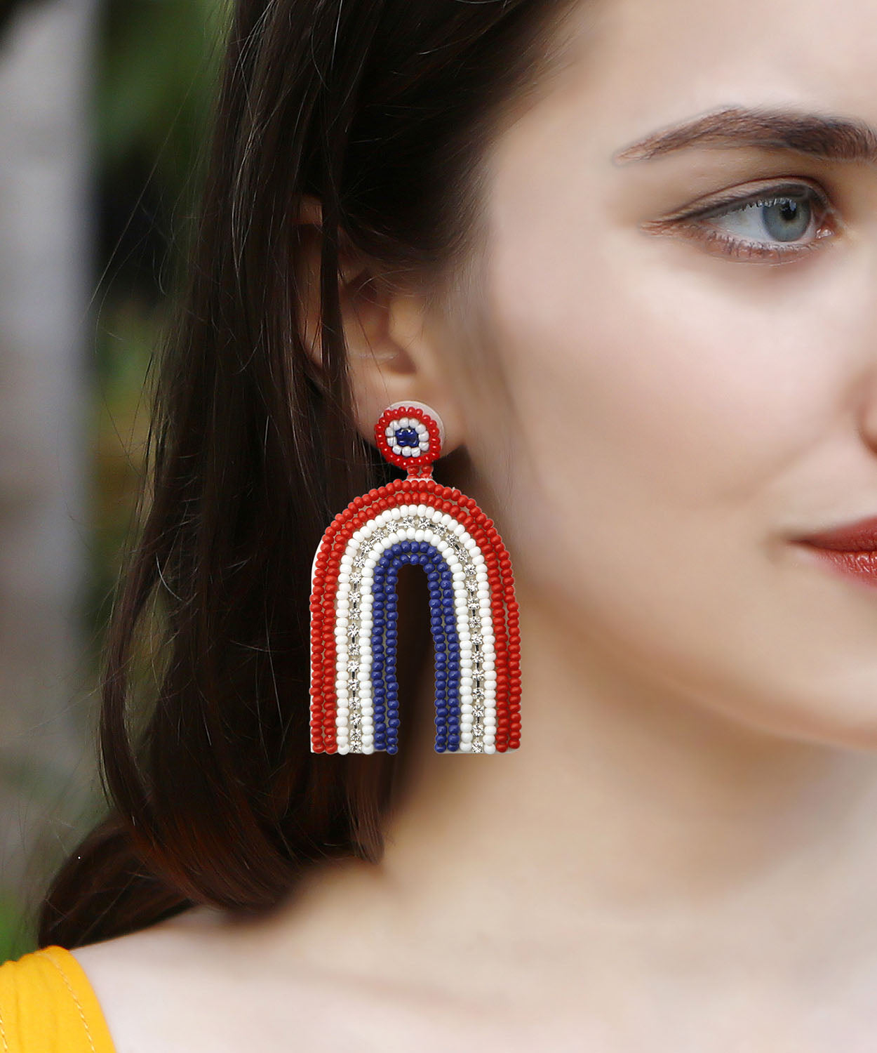 Rainbow Rice Ball Knit Fabric U Shaped Drop Earrings