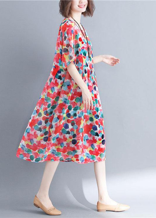 Red Chiffon Dotted Robe Dresses Short Sleeve