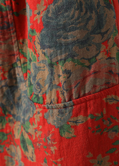 Red Oversized Print Fine Cotton Filled Pants Winter