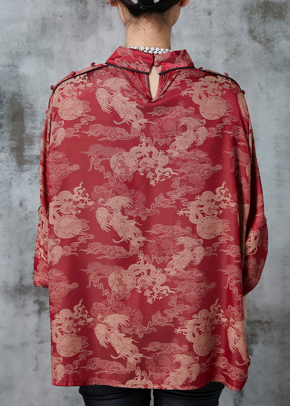Red Print Chiffon Shirt Top Spring