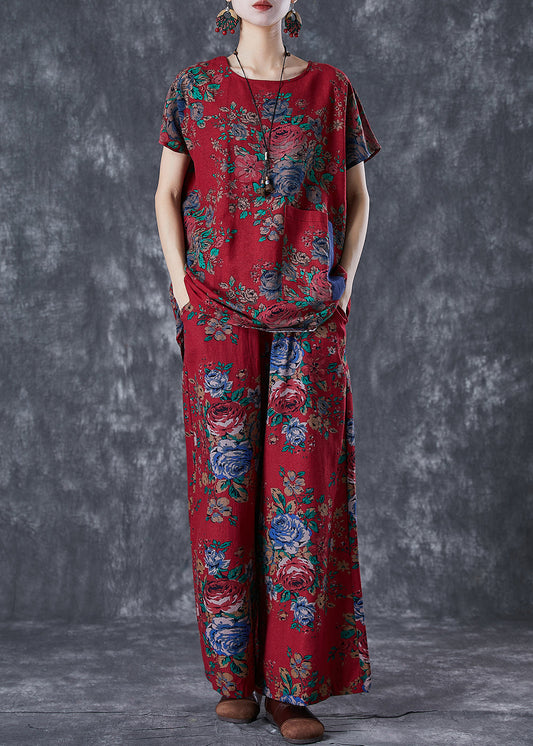Red Print Low High Design Cotton Two Pieces Set Summer