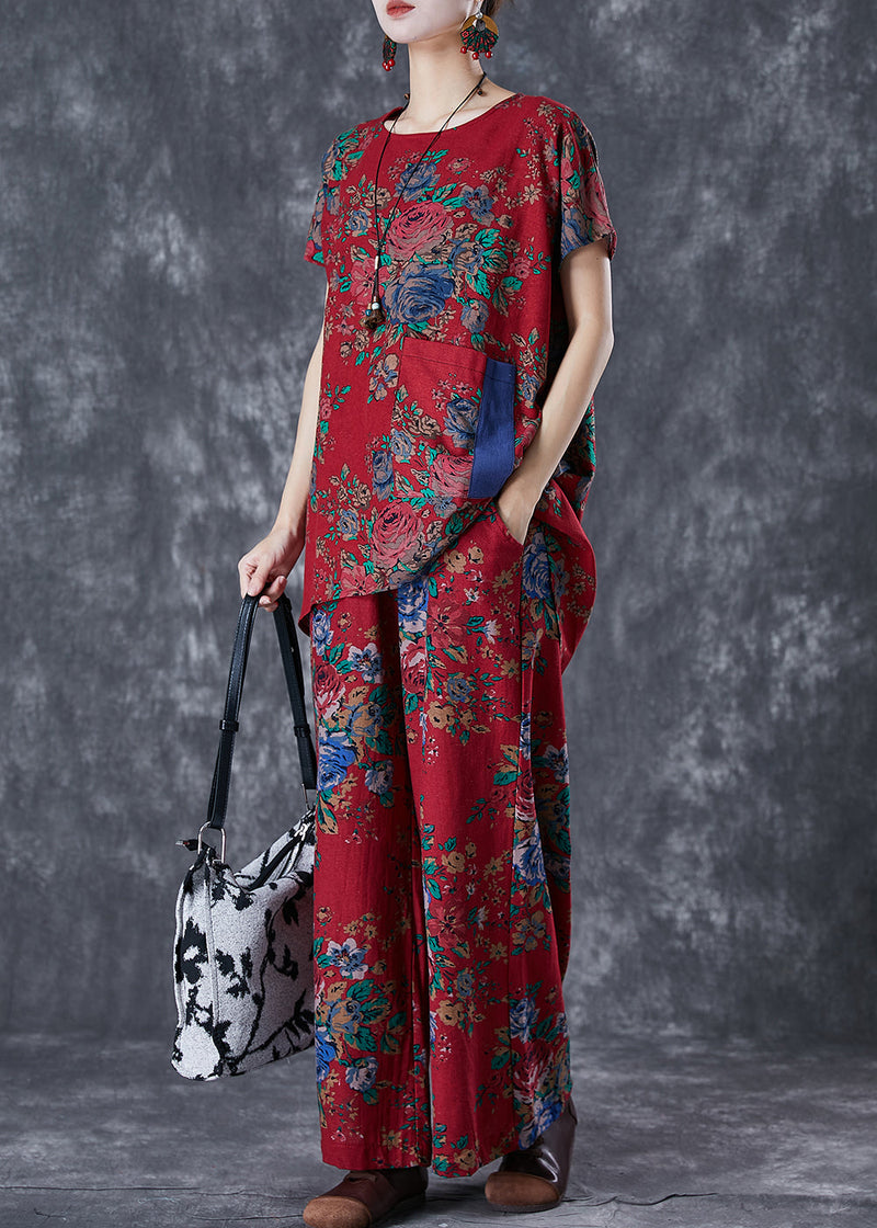 Red Print Low High Design Cotton Two Pieces Set Summer