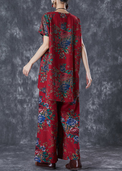 Red Print Low High Design Cotton Two Pieces Set Summer