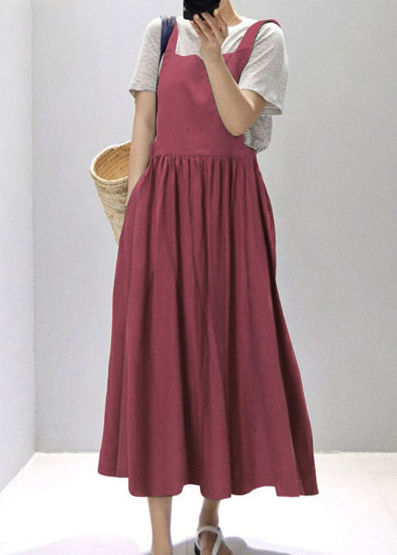 Red Slash Neck Patchwork Wrinkled Long Slip Dress Summer