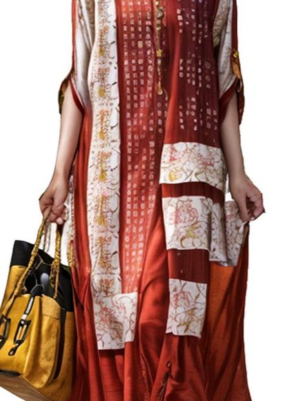Red Stand Collar Chinese Button Silk Robe Dresses Summer