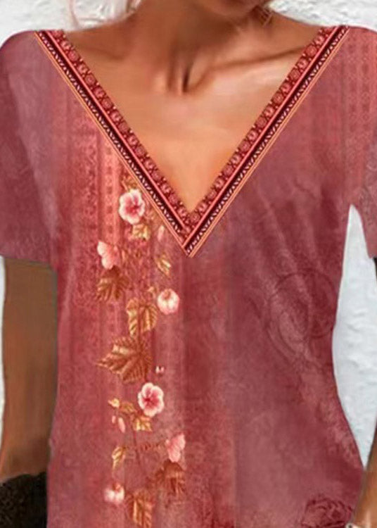 Red V Neck Embroideried Mid Dress Summer