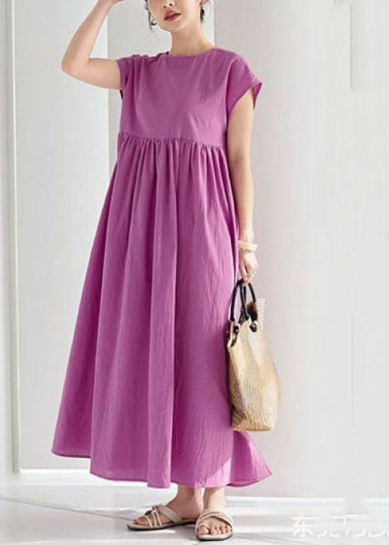 Rose Wrinkled Patchwork Cotton Long Dresses Summer