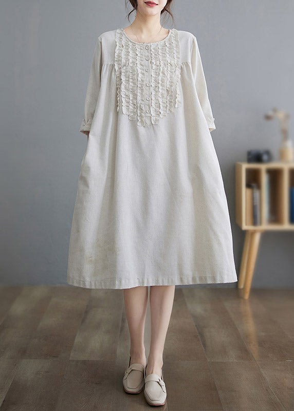 Ruffled Patchwork Linen Maxi Dress Summer