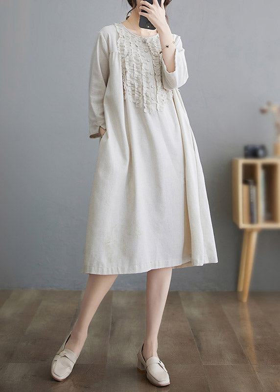 Ruffled Patchwork Linen Maxi Dress Summer