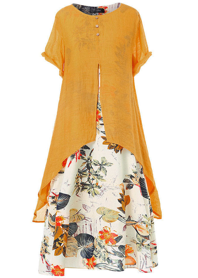 Short Sleeve O-neck Print Patchwork Pocket Long Maxi Dress for