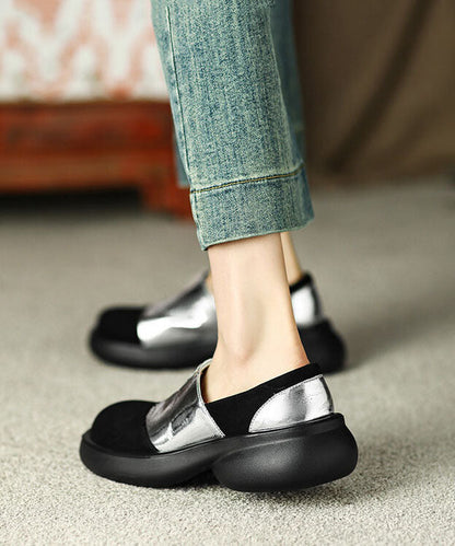 Splicing Platform Flat Shoes for Silver Faux Leather