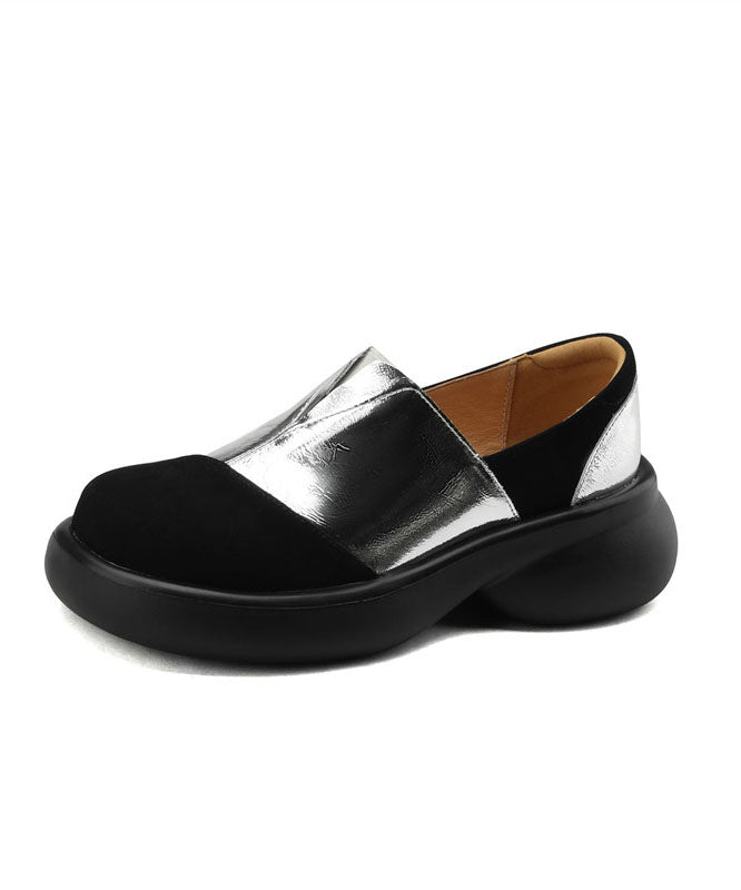 Splicing Platform Flat Shoes for Silver Faux Leather
